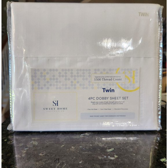 Dobby Stripe Sheets - 4 Piece 1500ct Fine Brushed Microfiber Deep Pocket - Twin - Picture 2 of 8